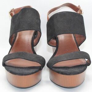 Vince‎ Camuto Black Suede Wood Platform Wedge Sandals Slingback 8.5M 38.5
